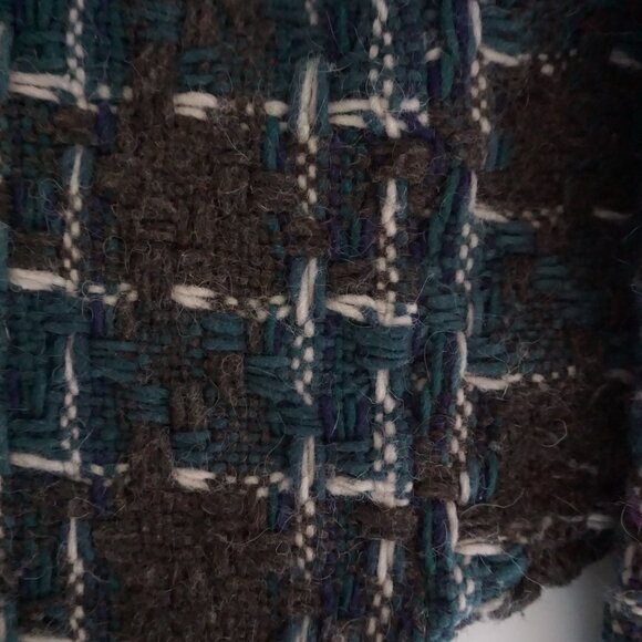 Vintage Wool Brown Teal Textured Grid Knit Sweater Cabincore Retro 80s/90s L - Picture 10 of 10